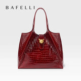 BAFELLI Croc-Embossed Genuine Leather Tote Bag