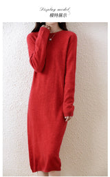 100% Merino Wool Long-Sleeve Midi Sweater Dress