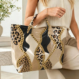 Leopard & Chain Print Glossy Tote Bag
