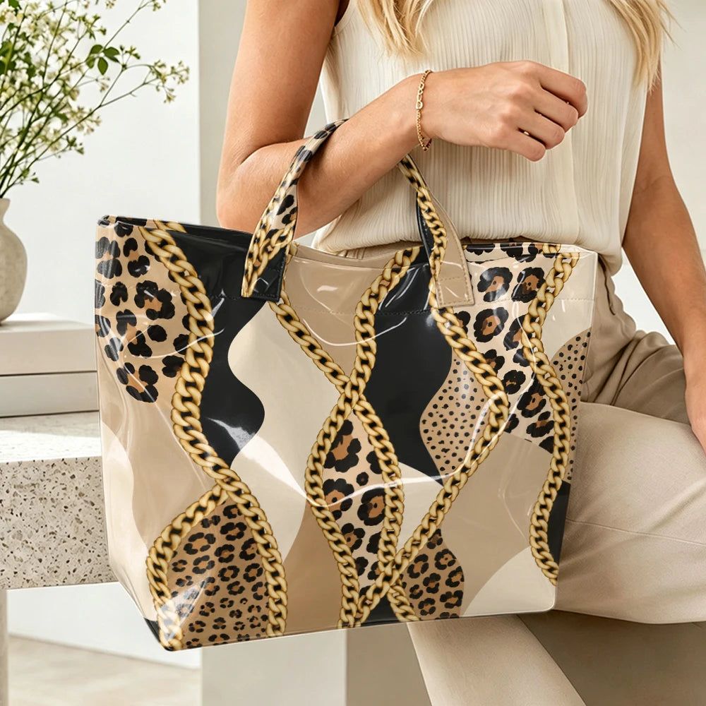 Leopard & Chain Print Glossy Tote Bag
