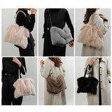Plush Pleated Faux Fur Large Tote – High-End Crossbody with Metal Chain