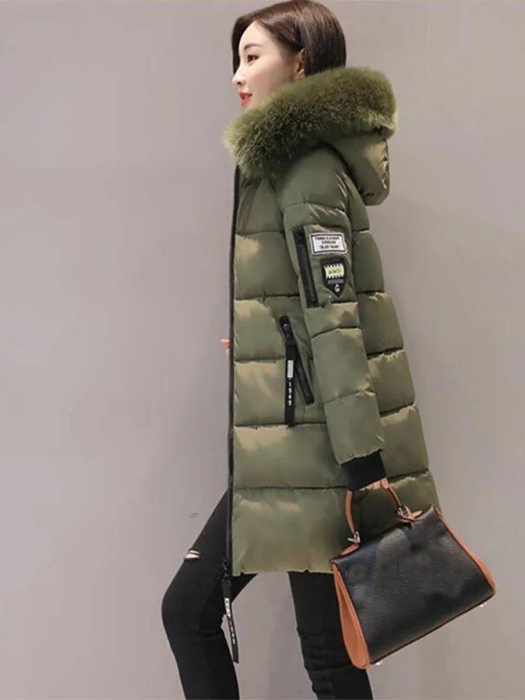 Elegant Fur-Collar Hooded Parka
