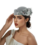Beret Hats for Women British Felt hat stewardess Church Derby Headdress Women's Floral hat Suitable for Wedding Parties Events