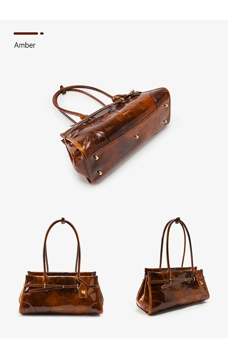 BAFELLI Vintage Baguette Bag – Genuine Oil Wax Leather