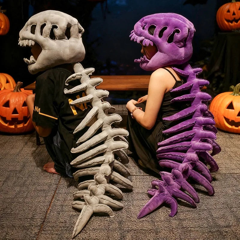 75/115CM Large Size Cool Wearable Dinosaur Skeleton Lifelike Skull Spine Plush Toys for Creative Cosplay Halloween Costume Gift