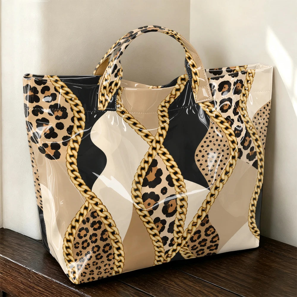 Leopard & Chain Print Glossy Tote Bag