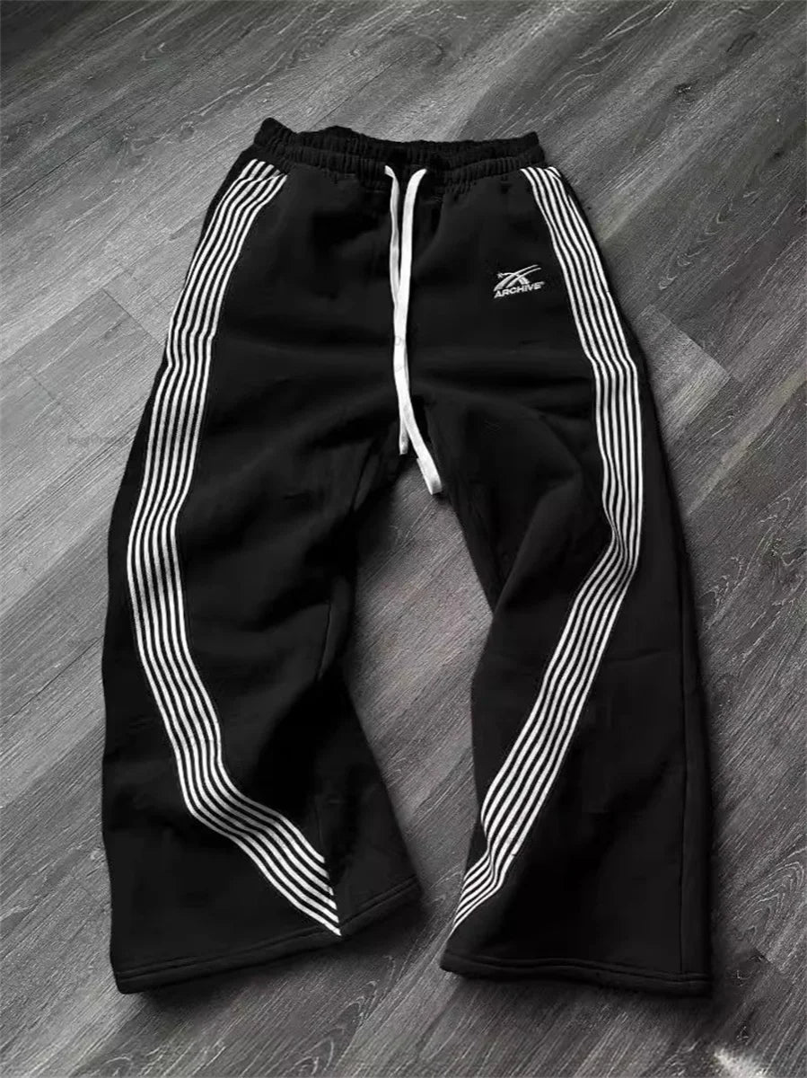 Retro Striped Wide-Leg Streetwear Pants