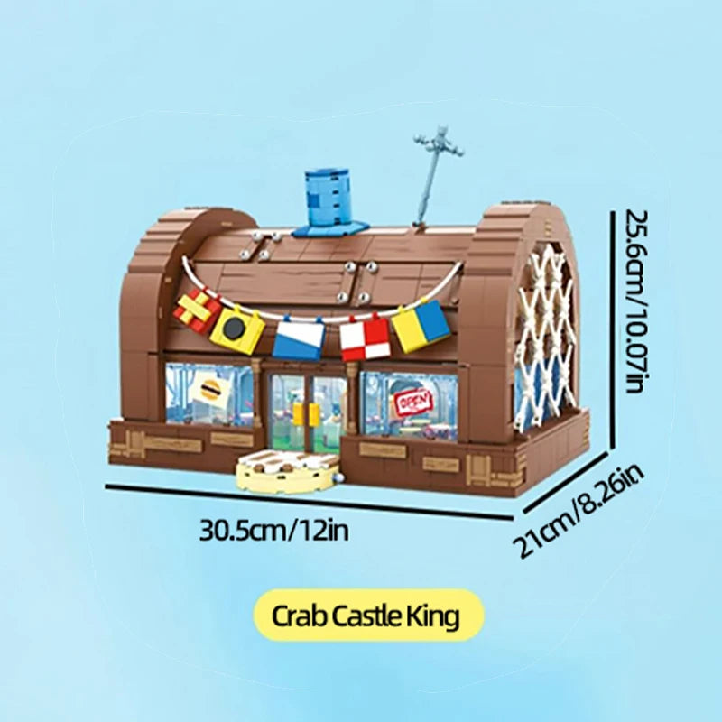 Spongebob Cartoon Krusty Krab Restaurant Building Blocks Creative Canteen Scenes Model Bricks Desktop Ornaments Fans Toys Gifts
