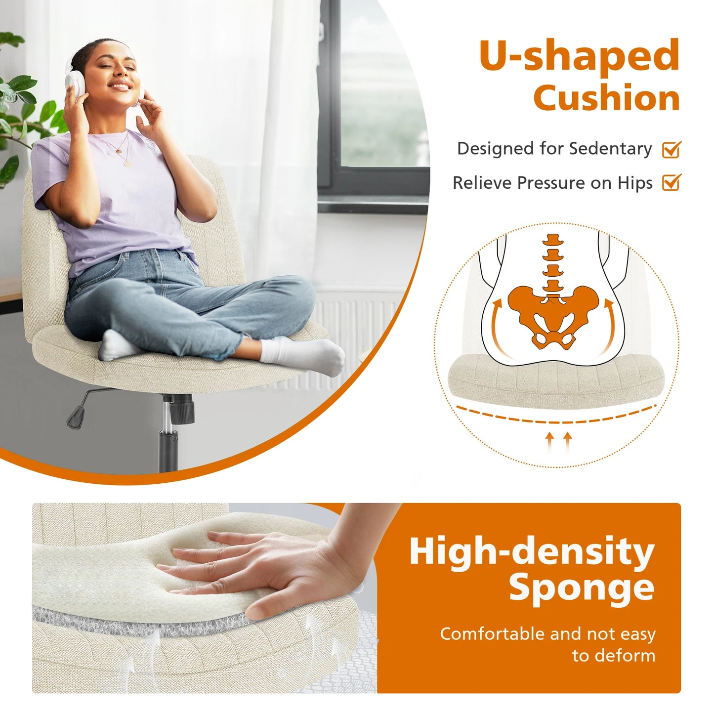 JHK Armless Wide Swivel Chair – Cross-Legged Comfort Seat