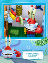 Spongebob Cartoon Krusty Krab Restaurant Building Blocks Creative Canteen Scenes Model Bricks Desktop Ornaments Fans Toys Gifts