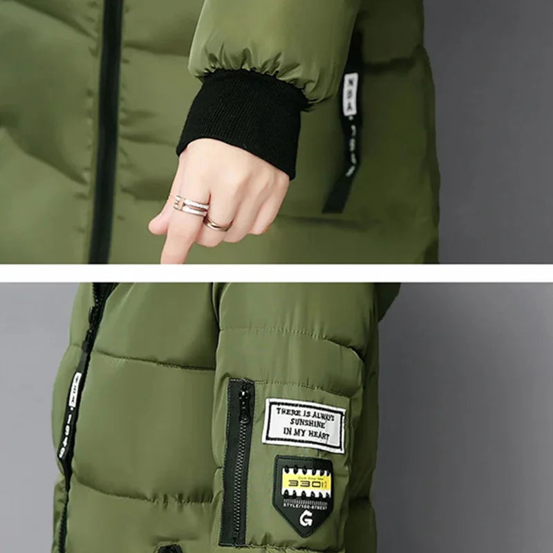 Elegant Fur-Collar Hooded Parka