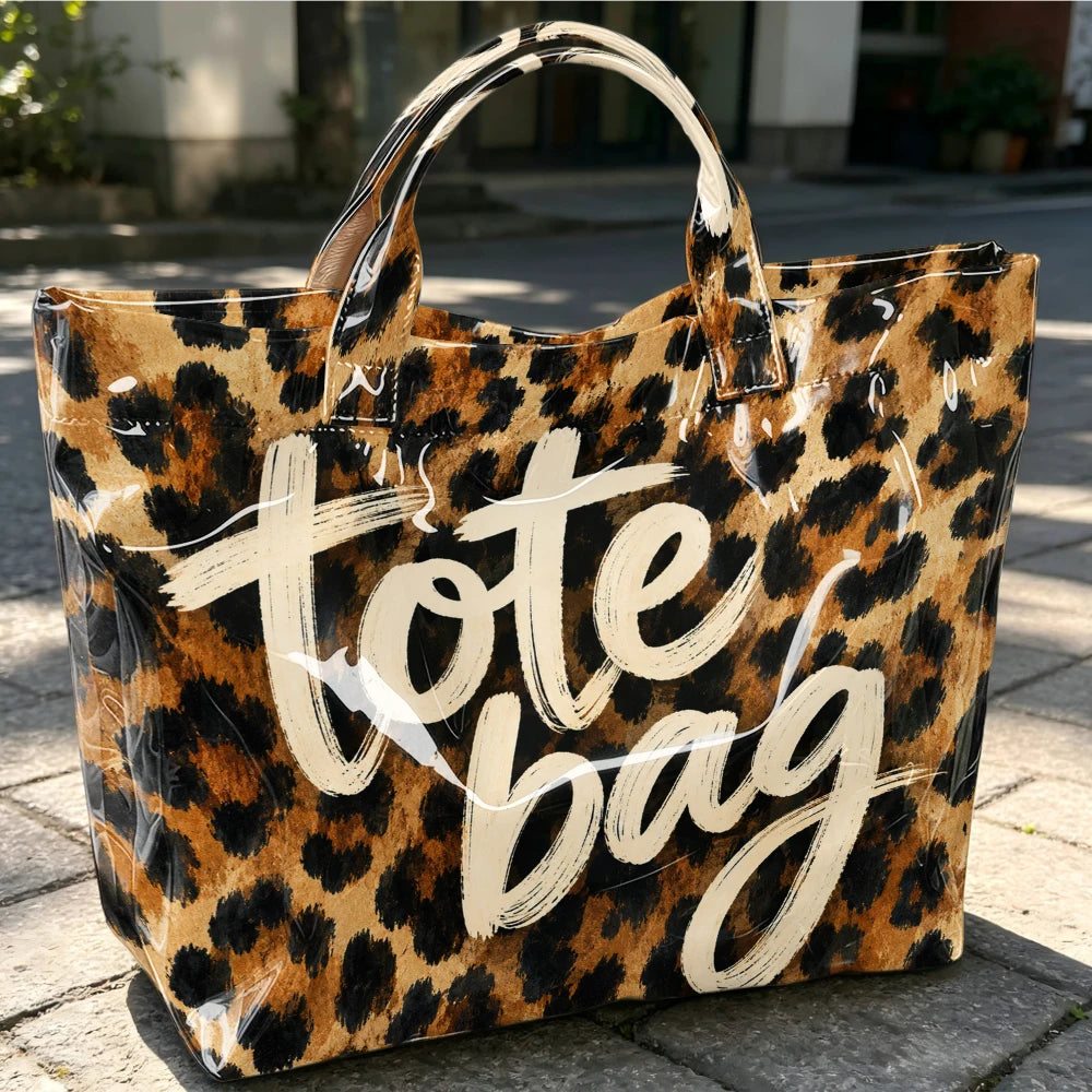 Retro Leopard Print Tote Bag with Zipper Pocket