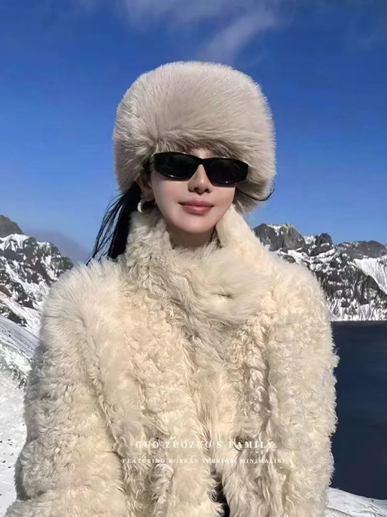 Faux Fur Hat for women for Winter leopard print hat Thickened Russian warm hat women Personality mongolian hat Fishermen Hat