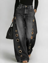 Wide-Leg Metallic Eyelet Jeans – High-Waist Denim