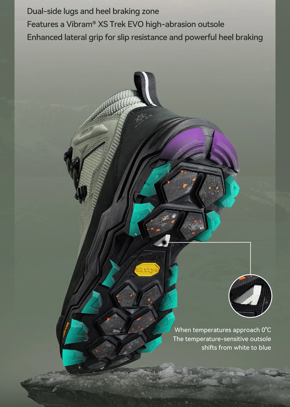 KAILAS New Arrivals N53-2 FLT Men's Ice Grip Anti-Slip Hiking Shoes Outdoor Waterproof Sport Sneakers KS2542150