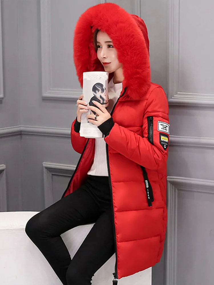 Elegant Fur-Collar Hooded Parka