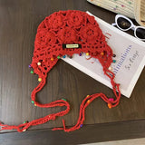 Bohemian tassel hand-knitted toe hat women's ethnic style vacation INS special beanies sweet cut-out versatile pullover hat
