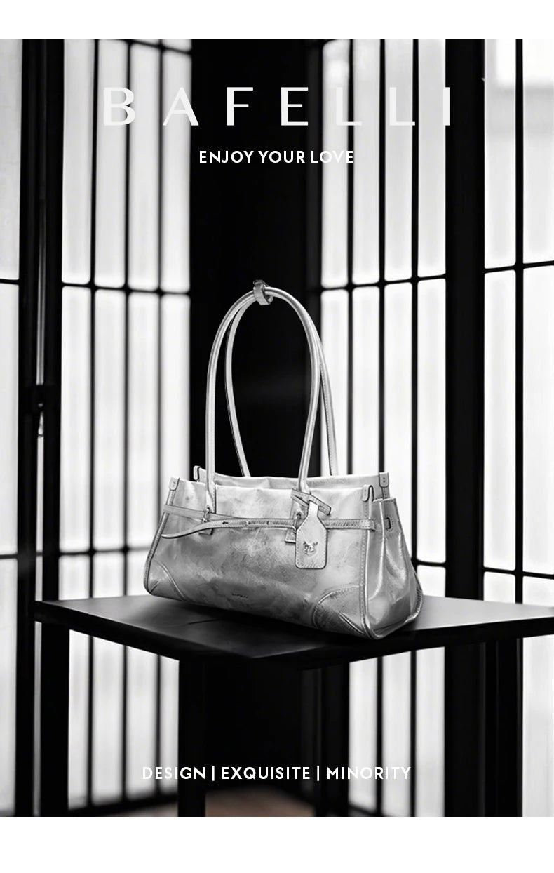 BAFELLI Silver Leather Crossbody Bag for Women