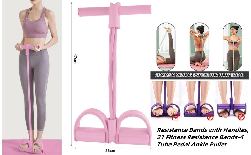 6 Tubes Natural Rubber Pedal Resistance Bands with Handles Multifunctional Yoga Pedal Puller Elastic Tension Rope Full Body Slimming Stretching Trainer Fitness Exercise Equipment for Abdomen Waist Arm Leg Home Gym Yoga Workou