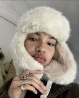 INS Fashion Faux Fur pilot Hat Bomber hat women ski cap winter hat faux fur Trapper hat thickened warm шапка ушанка