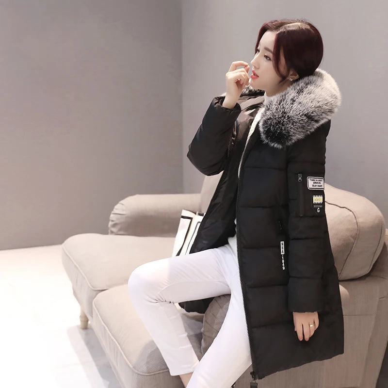 Elegant Fur-Collar Hooded Parka