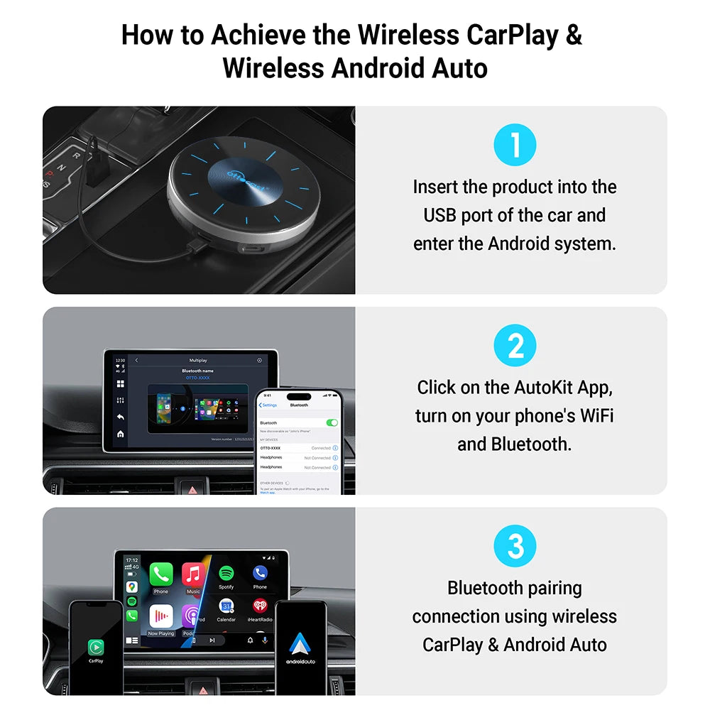OTTOCAST P3 CarPlay AI Box – Wireless Android Auto & Smart TV