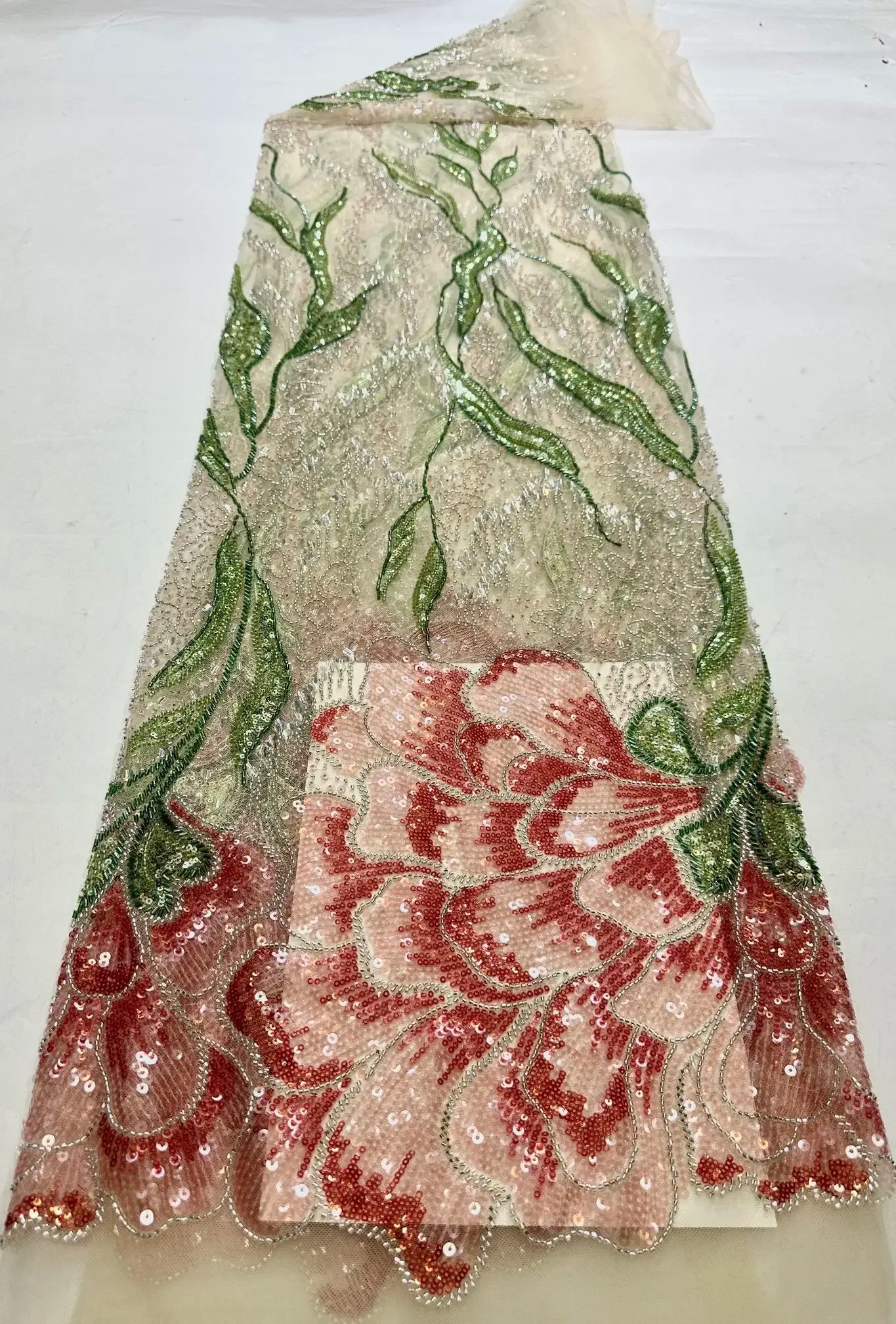 Embroidered Floral Sequin Mermaid Gown with Detachable Shawl