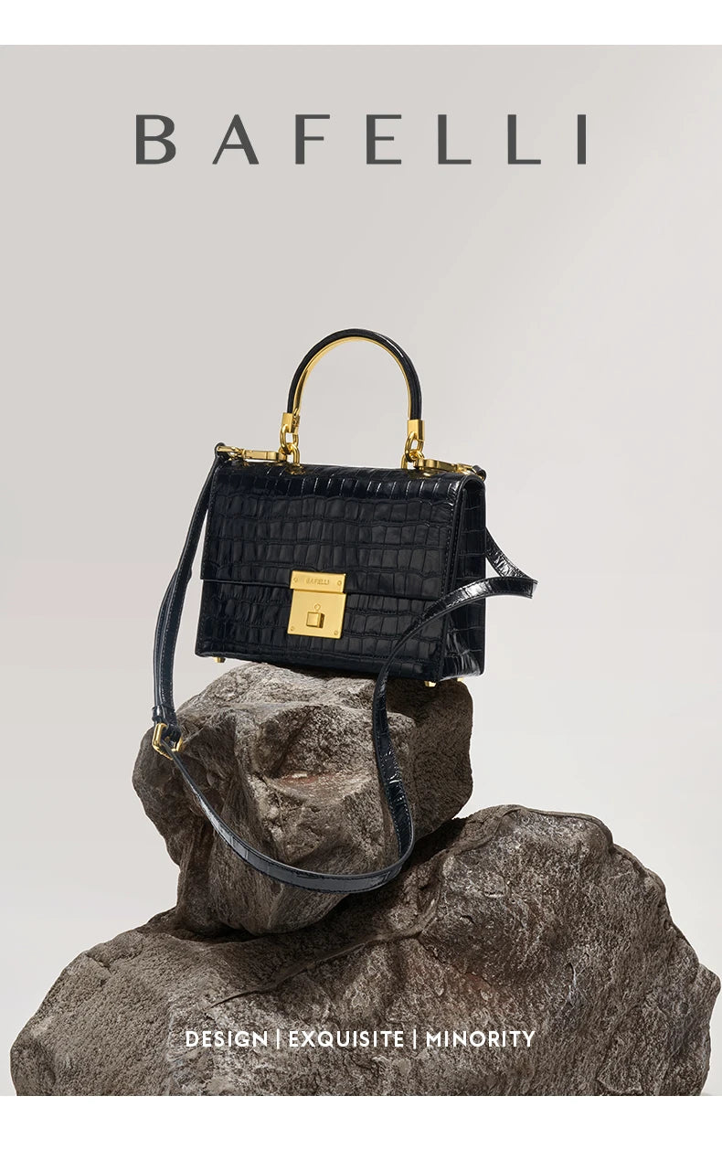 BAFELLI PURSE 2026 LUXURY BAG CROCODILE GRAIN LEATHER EVENING HANDBAG FASHION BUSINESS HANDLE CASUAL WOMEN FEMALE CROSSBODY