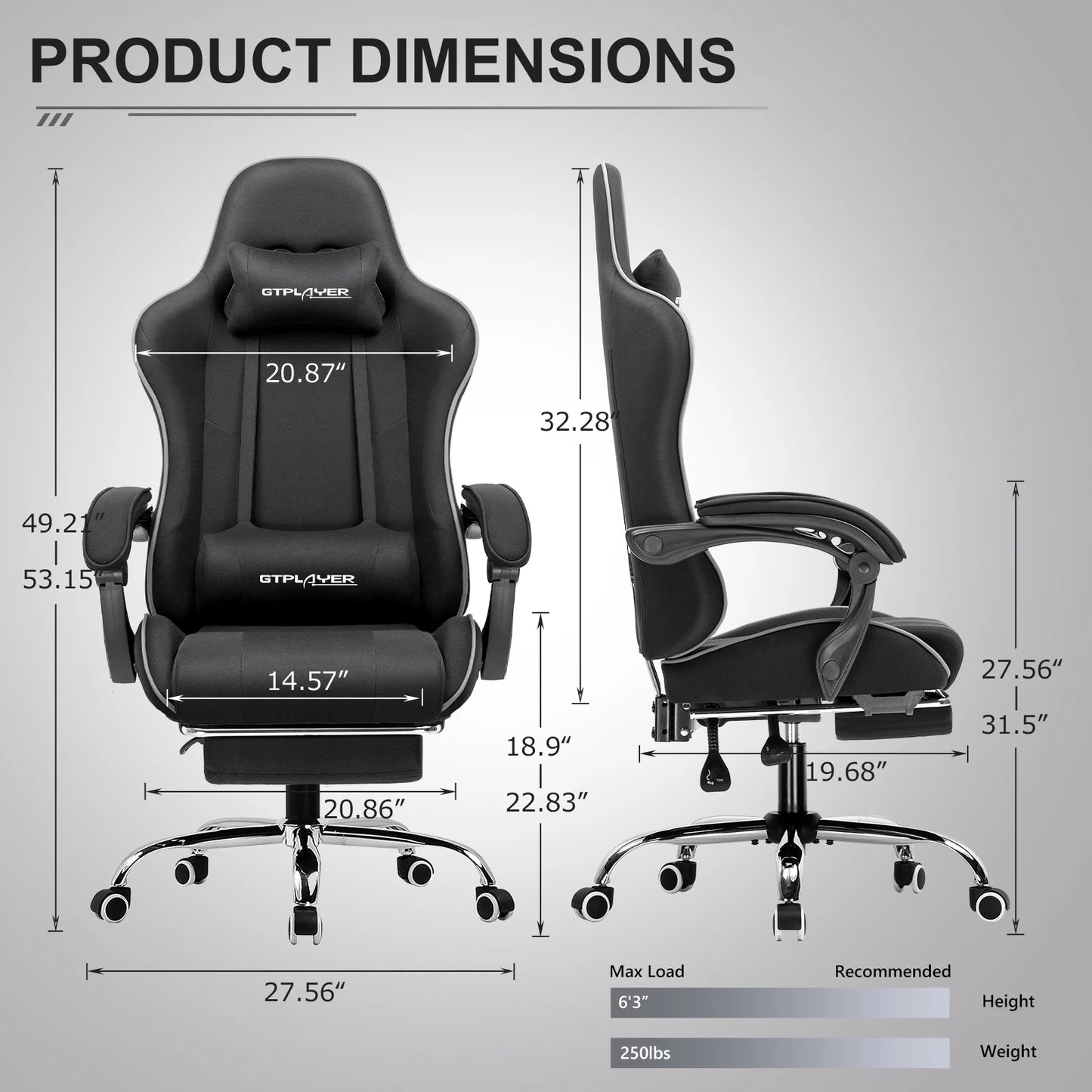 GTPLAYER Gaming Chair with Footrest & Lumbar Support