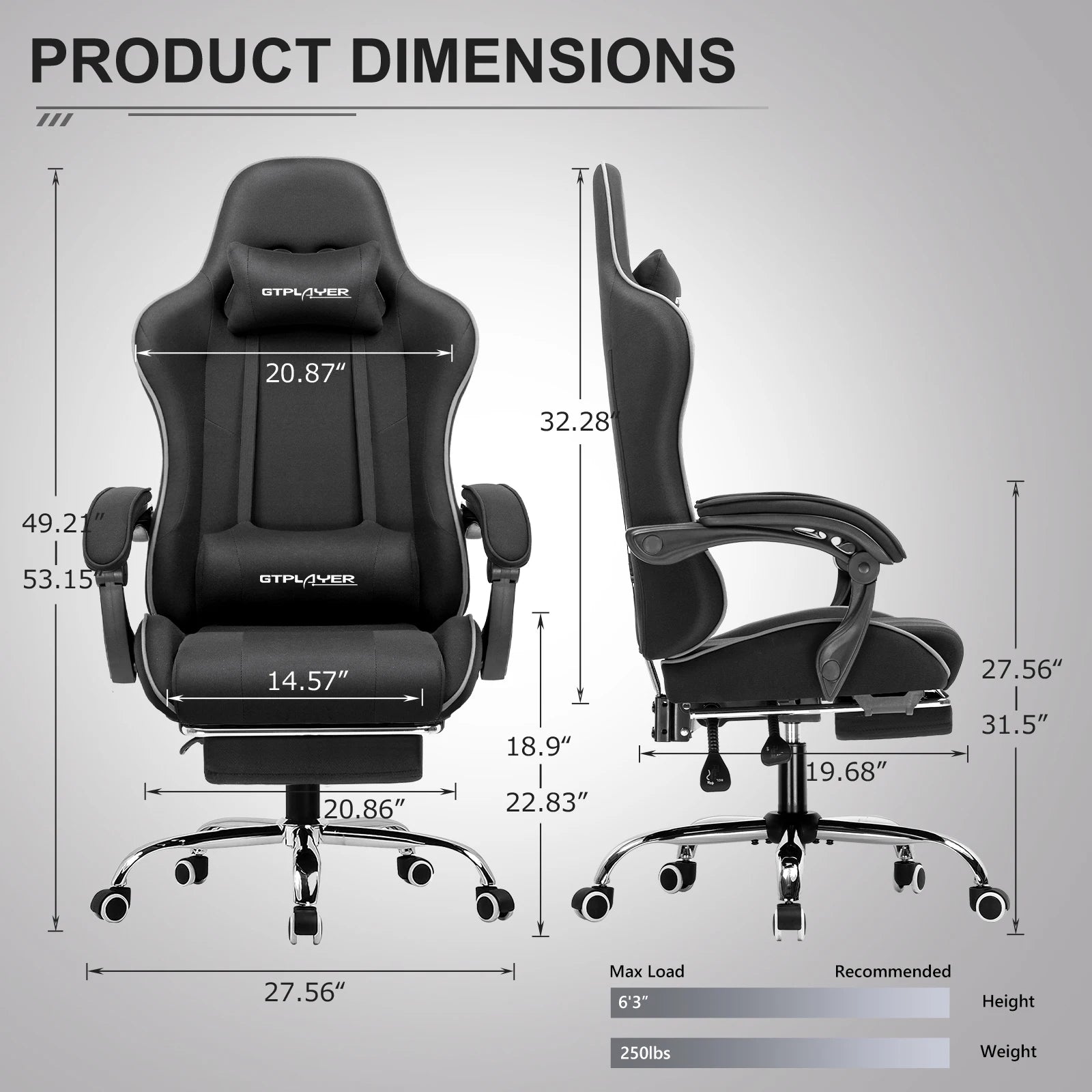 GTPLAYER Gaming Chair with Footrest & Lumbar Support