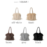 Plush Pleated Faux Fur Large Tote – High-End Crossbody with Metal Chain