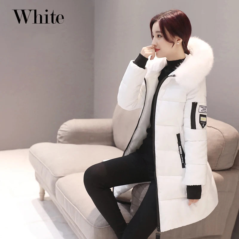 Elegant Fur-Collar Hooded Parka