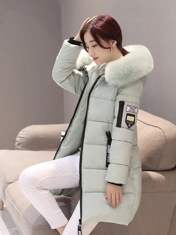 Elegant Fur-Collar Hooded Parka
