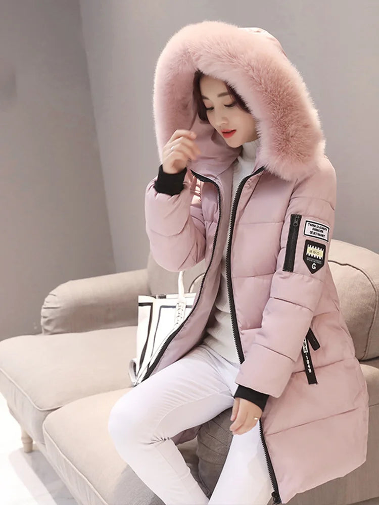 Elegant Fur-Collar Hooded Parka