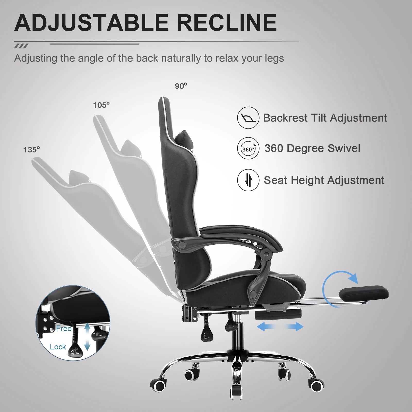 GTPLAYER Gaming Chair with Footrest & Lumbar Support
