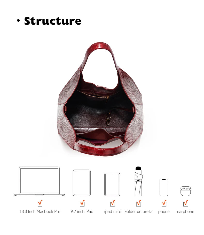 BAFELLI Croc-Embossed Genuine Leather Tote Bag