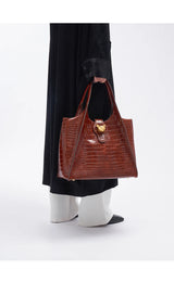 BAFELLI Croc-Embossed Genuine Leather Tote Bag