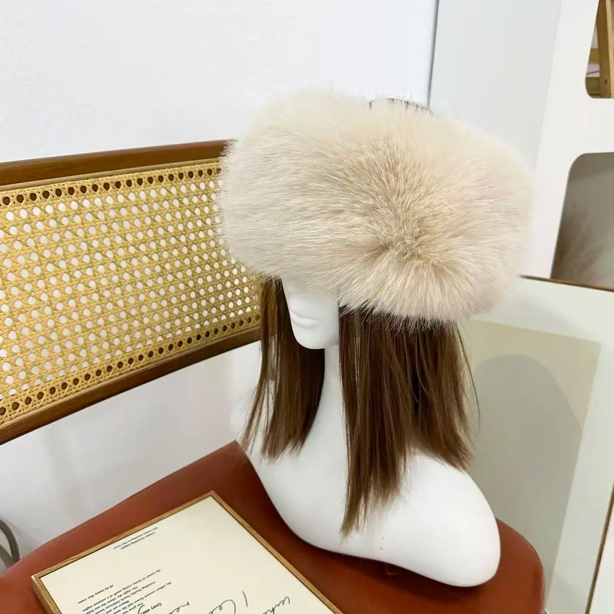 Soft Faux Fur Headband Beige warm hat for women Faux Fur Hairband with Elastic for Women's Winter Earwarmer Earmuff шапка