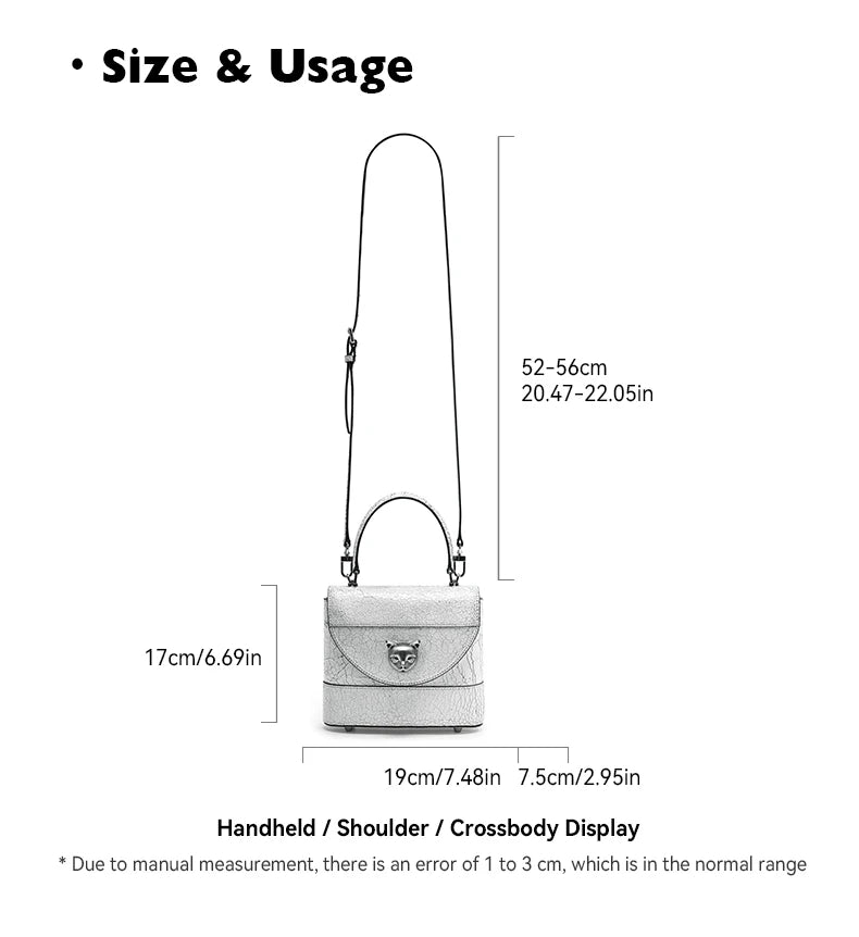 BAFELLI 2026 New Arrival: Unique Cracked Leather Shoulder Bag with Cat Head Design, Luxury Brand Mini Crossbody Bag