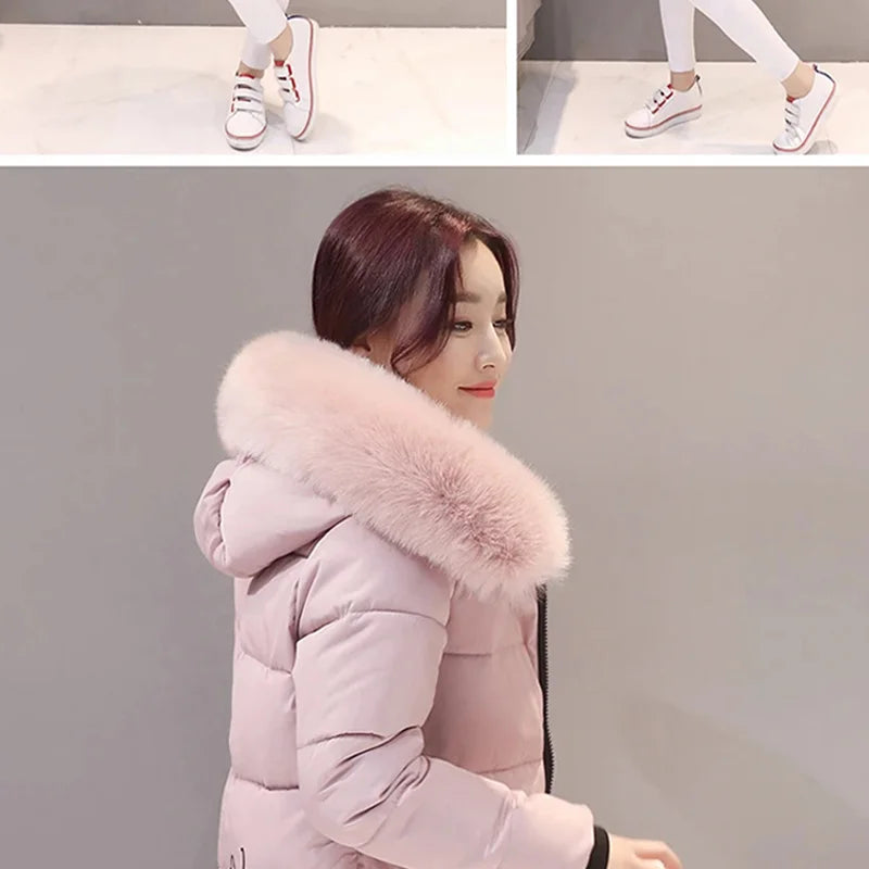 Elegant Fur-Collar Hooded Parka