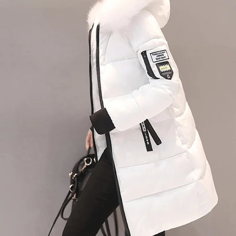 Elegant Fur-Collar Hooded Parka