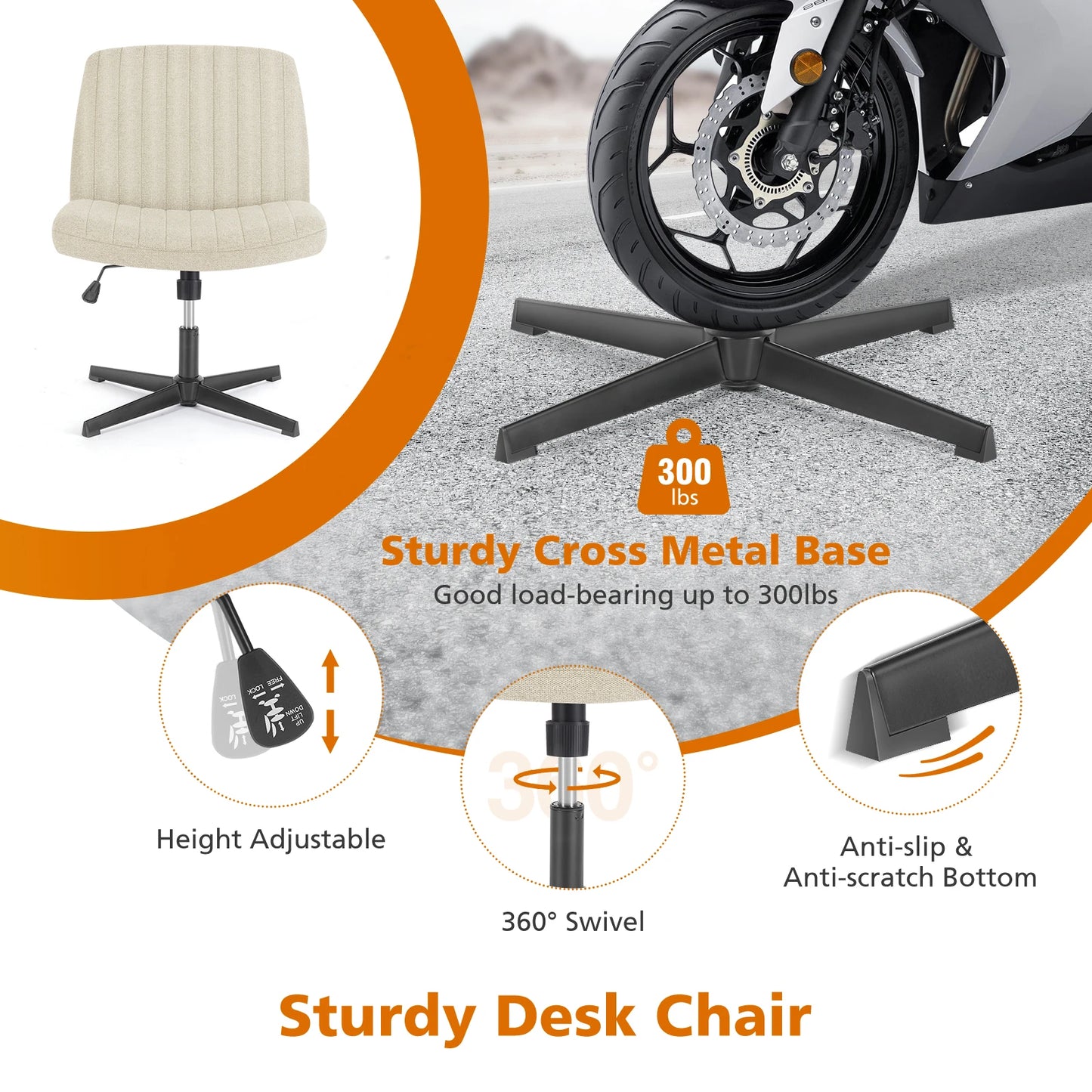 JHK Armless Wide Swivel Chair – Cross-Legged Comfort Seat