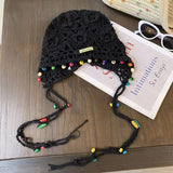 Bohemian tassel hand-knitted toe hat women's ethnic style vacation INS special beanies sweet cut-out versatile pullover hat