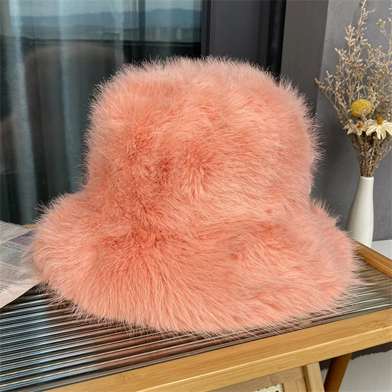 Faux Fur Bucket Hat Hot Warm Imitation Fur Thickened Autumn Winter hat Personality Fishermen Hats for women Bracer Plush hat겨울모자