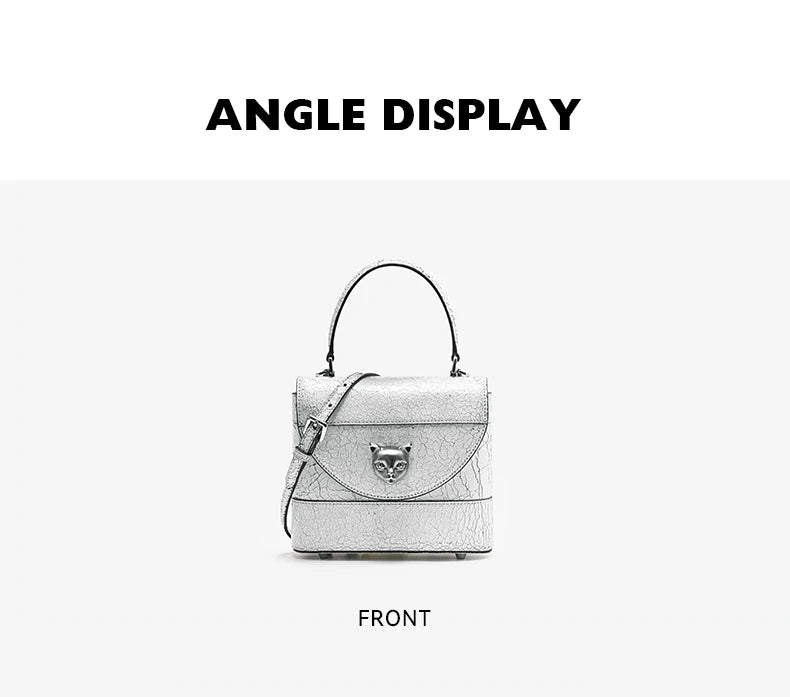 BAFELLI 2026 New Arrival: Unique Cracked Leather Shoulder Bag with Cat Head Design, Luxury Brand Mini Crossbody Bag