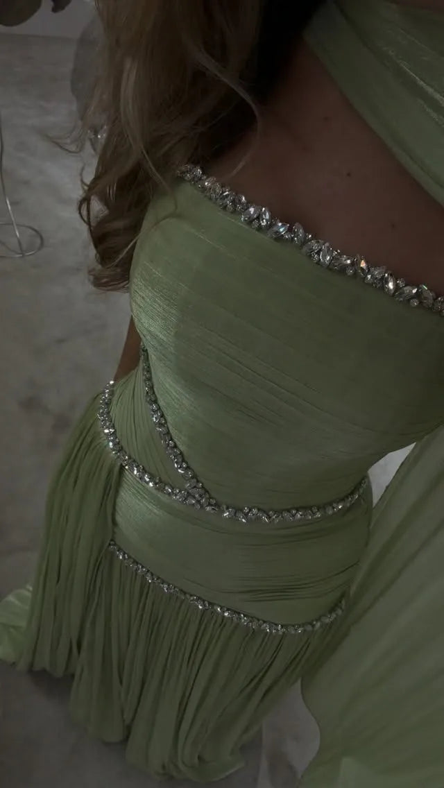 Mila Sage Green A-Line Strapless Formal Evening Gown