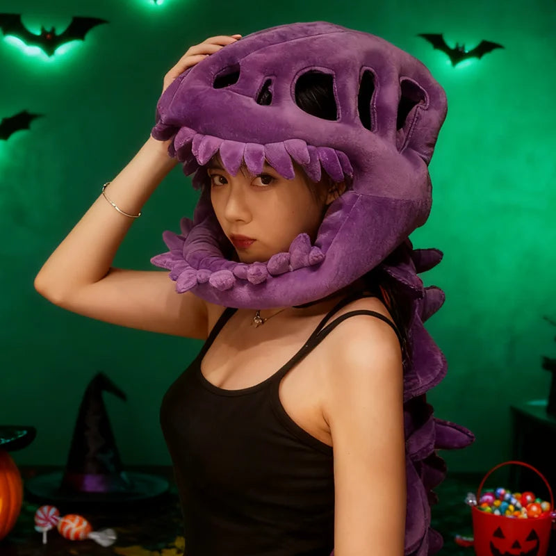 Dinosaur Skeleton Headgear Pillow - 4 Colors, Ideal for Party Cosplay Costume and Sofa Lounging Dino Pillows
