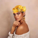 Beret Hats for Women British Felt hat stewardess Church Derby Headdress Women's Floral hat Suitable for Wedding Parties Events