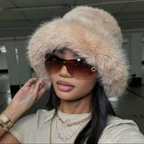 Soft Faux Fur Bucket Hat Women Winter Faux Fur Hat Luxury Fluffy Plush Russian Style Hat Personality Fishermen Hat шапка женс