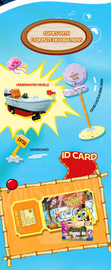 Spongebob Cartoon Krusty Krab Restaurant Building Blocks Creative Canteen Scenes Model Bricks Desktop Ornaments Fans Toys Gifts